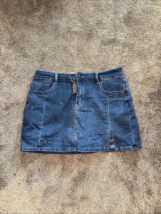Luvamia Dresses & Skirts - Luvamia High Waisted Stretchy Denim Mini Skort Side Slit Skort Denim Mini Skirt